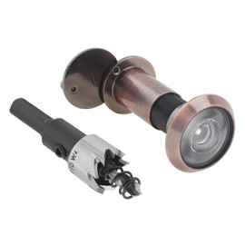 HOJLKLD Door Viewer Peephole,Solid Brass 200 Degree Peep Hole with 16 MM Drill Bit for 1-1/2" to 2-3/8" Doors,5/8 Inch Pipe Diameter Door Eye Viewer with Privacy Cover (2, Antique Copper)