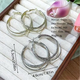 Huacan Women's S925 Round Drop Earrings Large Lightweight Chunky Thin Hoop Earrings with Zircon Hypoallergenic Earring for Women and Girls Fashion Jewellery for Everyday Party, Zinc