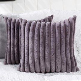 DEELAND Pack of 2 Faux Fur Plush Decorative Throw Pillow Covers Fuzzy Striped Soft Pillowcase Cushion Covers for Sofa Couch Bedroom 18x18 inch