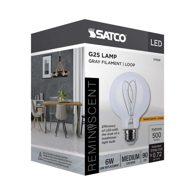 Satco S11528 LED Bulb, 6W (60W Eq), G25 Vintage Globe,