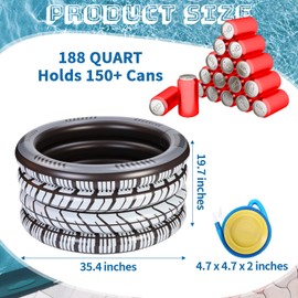 Soulchen 150+ Cans Inflatable Tire Tubes Cooler Large Capacity Inflatable Floating Ice Cooler with Pump Ice Buffet Food Drink Holder Container for Summer Beach Pool Party Decor Race Car Party Supplies