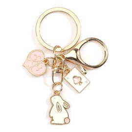 Rabbit Keyring Women's Cute Cartoon Keyring with Pockets Pendant Kawaii Bag Charm Handbags Gift for Girls, heart, S