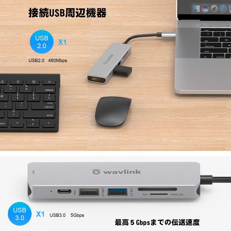 WAVLINK USB HUB / 1x4K @ 30Hz HDMI Port/1xUSB-C/1xUSB3.0/1xUSB2.0 Port/1xSD/TF