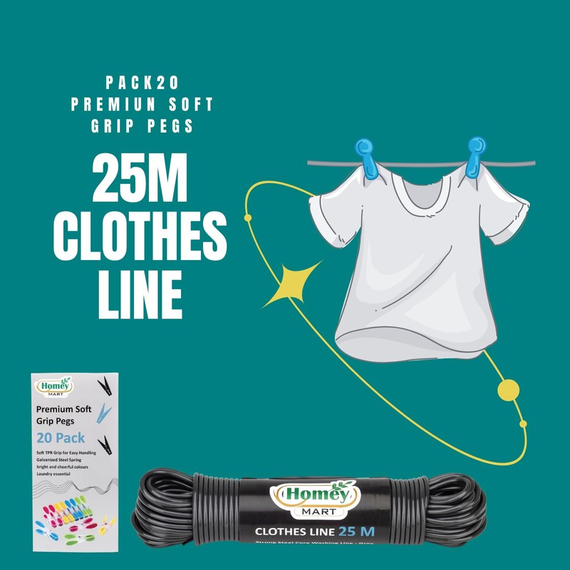 25m Washing Line Rope Strong Steel Core 3.5mm thickness Indoor-Outdoor