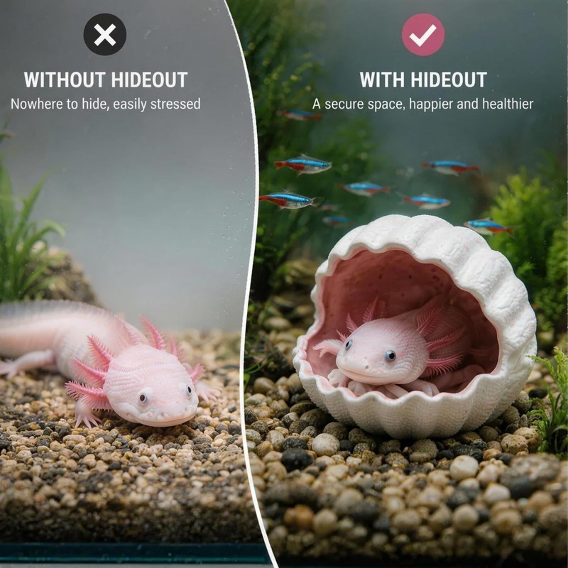 Ceramic Shell Fish Hideout Axolotl Tank Decor Aquarium Cave Small