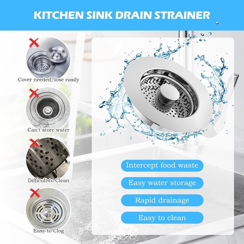 Proxima 3in1 Kitchen Sink Drain Strainer, 304 Stainless Steel Pop