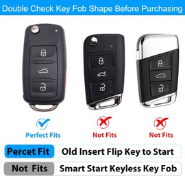 OLLEN Soft TPU Key Fob Cover with Bling Ring, Fit for VolksWagen VW Jetta Golf Polo MK6 Passat Tiguan Beetle Polo MK7 Passat Cross Gran Sagitar Santana Bora Skoda, for Flip Key Fob, 3 Button, Blue