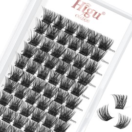 Higu clace Lash Clusters, 72pcs DIY Eyelash Extensions D Curl 10mm Lash Extensions Thin Stem Individual Lashes Cluster Lashes Wispy Reusable Bushy for Self-application (H-02 D Curl 10mm)