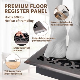 SANYCASA 4x10 Inches Air Floor Vents Register Ease Adjust Air Flow Savannah Design-Heavy Duty Walkable Steel Decorative Floor Vent for Room- Oil Rubbed Bronze Floor Vent Covers - 2 Pack