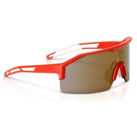 Jackson Safety Maxview+ Safety Glasses - Wraparound Eye Protection for Men & Women - Anti-Fog, Anti-Scratch, Ballistic-Rated, ANSI Z87.1 Compliant - Red Frame with Gold Mirror Lens - Pack of 1