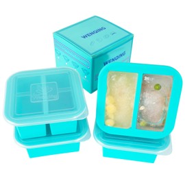 Silicone Freezer Tray with Lid 4 Pack Silicone Freezer Molds Ice Cube Tray Makes 8 Perfect 1 Cup Portions Soup Cubes Meal Prep Containers- Oven & Dishwasher Safe