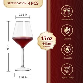 Slomg 4 Pcs 15 oz Plastic Wine Glasses with Stem, Unbreakable Clear Goblets for Home Wedding Camping Travel, Reusable Floating Wine Cups for Poolside Party Picnic Outdoors