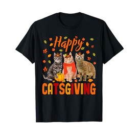 Happy Catsgiving Cute Thanksgiving Cat Wears Pilgrim Hat T-Shirt