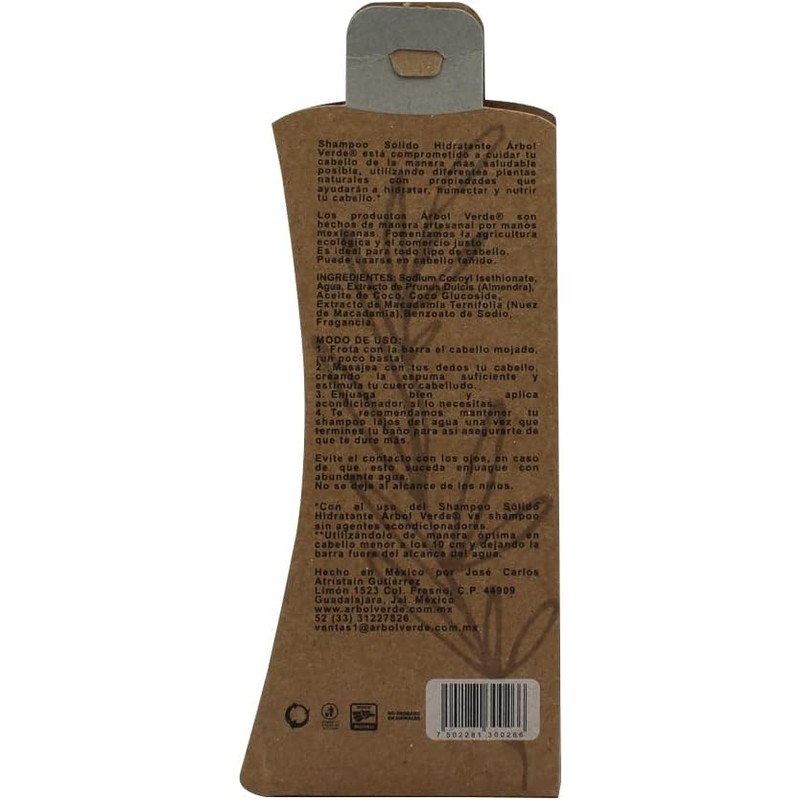 Arbol Verde Shampoo Sólido en Barra Natural Hidratante con Almendra