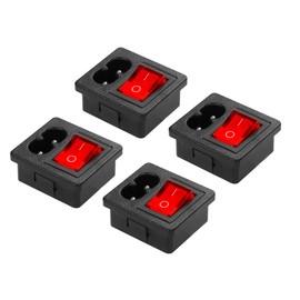 YAODHAOD C8-8 Panel Mount Plug Adapter with 4P Red Light ON-Off Switch 1mm Buckle IEC Inlet Module Plug Power Connector AC 250V 6A/125V 10A (4PCS)