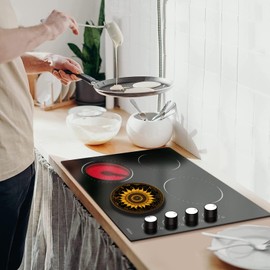 Retro Sunflowers Electric Stove Burner Covers, Set of 4 Round Stove Burner Covers, 8 Inches and 10 Inches, Gas Stove Burner Covers, Metal Stove Burner Cover, Rustic Style Cooktop Kitchen Decor