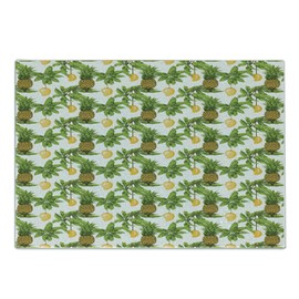 Ambesonne Tropical Cutting Board, Pineapple Mango Leaves Palmatia Botany Art, Decorative Tempered Glass Cutting and Serving Board, Small Size, White Multicolor