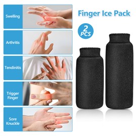 Cartlant 2 Pcs Finger Ice Sleeves, Reusable Gel Finger Protectors Cover Splint Support Hot Cold Therapy Ice Pack for Arthritis, Thumb Toe Skin Injuries Gout Cryotherapy Compression Sleeve, Black