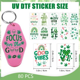 Wxiben UV DTF Wrap Stickers - 80 Sheets Weed UV DTF Stickers for Motel Keychain 420 UVDTF Wraps Mushroom Rainbow Waterproof UV DTF Transfer Stickers for Hotel Keychain