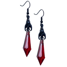 Gothic Dark Bat Dangle Earrings for Women,Red Black Crystal Gems Punk Rock Style Animal Earrings for Halloween Costumes (Red)