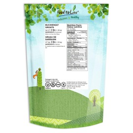 Food to Live Buckwheat Groats, 3 Pounds - Hulled Whole Grains, Raw, Kosher, Vegan, Sirtfood, Bulk, Good Source of Dietary Fiber, Copper, Magnesium, Manganese, and Niacin