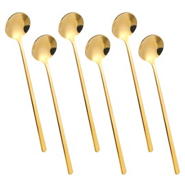 6 Pcs 6.7 Inches Gold Coffee Spoons, Stainless Steel Iced Tea and Espresso Spoon Gold Long Handle Espresso Spoons Long Stirring Spoon for Coffee Bar Accessories