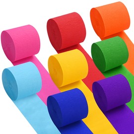 Oubest Rainbow Crepe Paper Streamers Party Decorations, 8 Rolls Colorful Streamers for Rainbow Themed Birthday Baby Shower Bachelorette Party Wedding Bridal Shower Christmas Decorations DIY Crafts