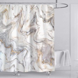 HORIWE Shower Curtains Mould Proof Resistant Waterproof Marble Bathroom Curtain Washable Bath Curtain (Marble pattern-beige, 180x200cm(71"x79"))