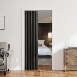 SmartStandard 32" x 80" Accordion Doors Interior, PVC Accordion Folding Doors for Doorway, Include Door, Mounting Hardware and Handle, Double-Layer for Closet Bathroom Basement, Black