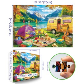 PuzzOne 1000 Pieces Puzzles for Adults, Charming Outdoor Mountain Lake Camping Jigsaw Puzzle for Family Fun Decoration, Gifts, Party Game, Finished Size 27.5" x 19.7"