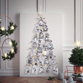 Advent Calendar for Filling Large (12 x 21 cm), 24 Fabric Bags Chain for DIY Crafts and Hanging 2022 Christmas Calendar to Fill Yourself with Pink Grey Fabric Bags for Children, Young Men, Girls