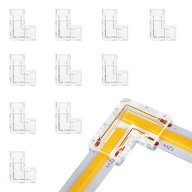 LightingWill LED Connectors 2Pin 8mm, 10 PCS L Shape Connector Transparent Solderless, Right Angle Corner Tape Light Connector, No Dark Area for COB/SMD 2835 3528 Single Color LED Strips