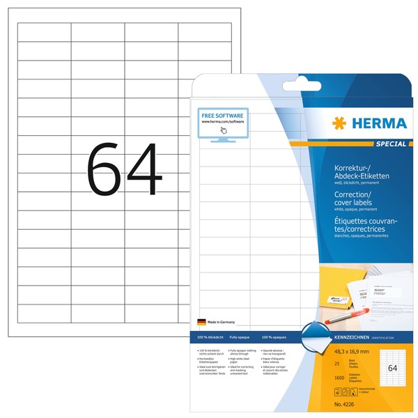 HERMA 4226 Korrekturetiketten blickdicht, 25 Blatt, 48,3 x 16,9 mm,