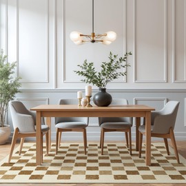 Bavni 3x5 Area Rugs,Checkered Machine Washable Rug for Living Room,Modern Abstract Indoor Soft Area Rug for Bedroom Dining Room,Thin Low Pile Carpet with Non Slip Rubber Backing,Beige Checkerboard