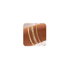 SUFOPE 14K Gold Bracelets for Women Dainty Gold Plated Bracelets Set Minimalist Waterproof Stackable Herringbone Cuban Fishbone Chain Fashion Accessories Jewelry for Gifts