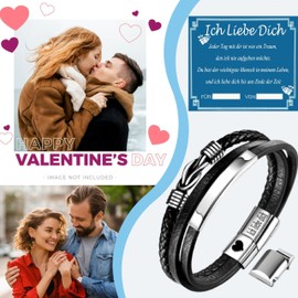Christmas Gifts for Men Husband Boyfriend - Christmas Leather Bracelet with Engraving "I Love You" Wedding Anniversary Birthday Gift Love Gifts for Men, Leather