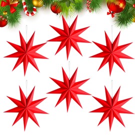 CZMAO Pack of 6 Paper Stars Christmas Star 30 cm Folding Star Christmas Decoration 9 Points Folding Stars Christmas Decoration Paper Star for Christmas Tree Party Decoration