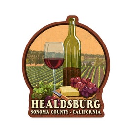 Die Cut Sticker Healdsburg, California, Sonoma County, Wine Tasting Vintage Sign, Vinyl Sticker 3 to 6 inches, (Waterproof Decal for Cars, Water Bottles, Laptops, Coolers), Large