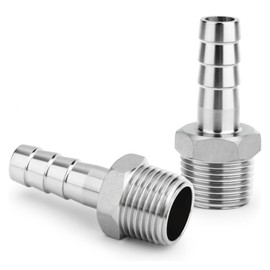 QZKJQDD 2 Pcs Stainless Steel Barb Hose Fitting, 16 MM Barb to 1/2" BSP Male Hose Barb Fittings, Compression Fitting for Water, Industrial