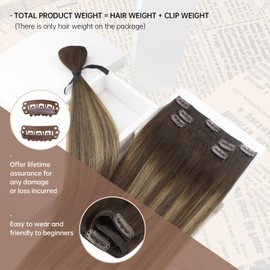 Sunny Hair Clip in Hair Extensions Human Hair Remy Human Hair Clip in Extensions Straight Hair Extensions for Women Clip in 110g 24inch Medium Brown Balayage Caramel Blonde