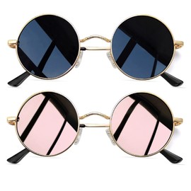 Joopin Round Sunglasses for Women Men, UV Protection Metal Frame Vintage Retro Circle Polarized Mens Womens Sunglasses (Gold Black+Gold Pink Mirrored)