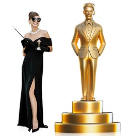 Jetec 6 Feet Movie Night Trophy Cardboard Cutout Standup Life Size Movie Premiere Award Theme Party Decorations Backdrop Photo Booth Red Carpet Gold Male Award Statue Stand-up for Party Decor Supplies