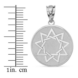 Nine Point Bahai Star Faith Medallion Pendant Necklace Fine with 22" Rolo Chain Real Solid 925 Sterling Silver