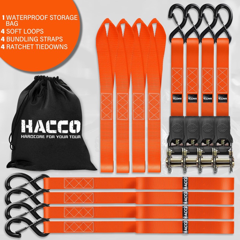 Haccoplanet Ratchet Tie Down Straps, 2340lb Break Strength, 4pc 1inch
