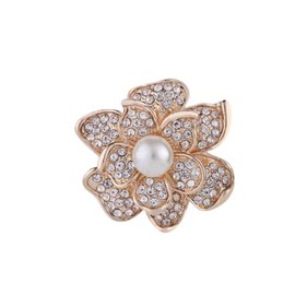 COLORFUL BLING Elegant Imitation Pearl Floral Crystal Brooch Pin for Wedding Bridal Fashion Jewelry-C