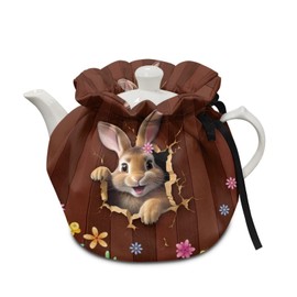 Poceacles Tea Pot Cozies, Easter Rabbit Print Teapot Dust Cover Tea Cosy, Kitchen Home Decorative Tea Pots Cozy for Housewife, Friend, Mom