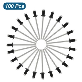BokWin 100 Pcs Aluminum Blind Rivets 1/8 Inch x 1/4 Inch Black Pop Rivets 3.2x6mm Pop Rivets Assortment for Kayak Marine Boat