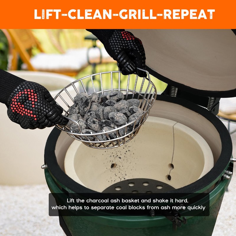 onlyfire Charcoal Ash Basket Fits Medium Big Green Egg, Stainless