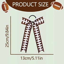 Football Printed Hair Ties for Football Party Football Hair Bow Ties for Women Cheer Big Bow Hair Elastic No Crease Ponytail Holders 10in Hair Tie Brown Hair Rope Football Hair Accessories 1Pcs