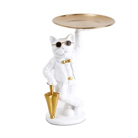 Bulldog Desk Storage Tray Statue Beautiful Handcrafted Resin Bulldog Storage Key Tray for Home Porch White Dogs